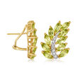 5.25 ct. t.w. Peridot and .11 ct. t.w. Diamond Leaf Earrings in 14kt Gold Over Sterling