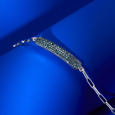 .32 ct. t.w. Blue Diamond Paper Clip Link Bar Bracelet in Sterling Silver