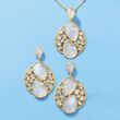 Moonstone Cluster Drop Earrings in 18kt Yellow Gold Over Sterling Silver