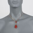 C. 1935 Vintage Carnelian Drop Necklace with Diamond Accents in 14kt Yellow Gold 15-inch