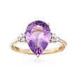 3.50 Carat Amethyst Ring with Diamond Accents in 14kt Yellow Gold
