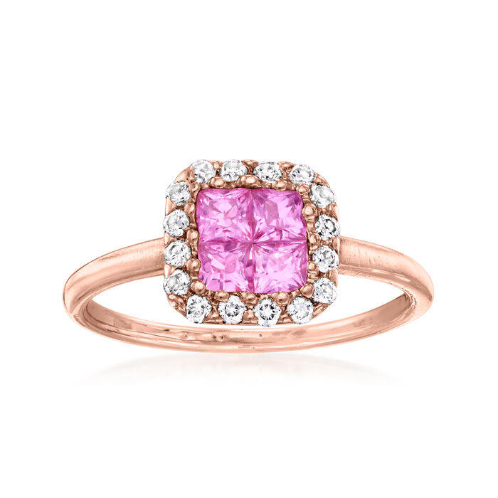 C. 1990 Vintage .60 ct. t.w. Pink Sapphire and .25 ct. t.w. Diamond Ring in 14kt Rose Gold