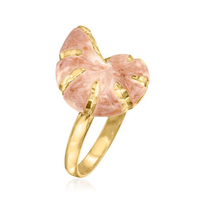 Italian Pink and White Enamel Seashell Ring in 14kt Yellow Gold