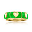 Green Enamel and 18kt Gold Over Sterling Heart Ring