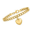 Italian 18kt Gold Over Sterling Puffed Heart Curb-Link Bracelet