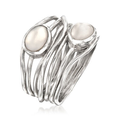 5x7mm Cultured Pearl Highway Ring in Sterling Silver