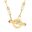 Roberto Coin 18kt Yellow Gold Paper Clip Link Lariat Necklace with .60 ct. t.w. Pink Tourmaline and Diamond Accents