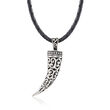 Sterling Silver Bali-Style Horn Pendant Necklace with Leather Cord