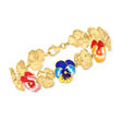 Multicolored Enamel Pansy Flower Bracelet in 18kt Gold Over Sterling