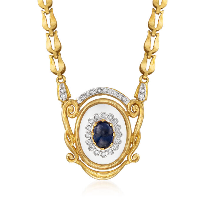 C. 1980 Vintage 1.95 Carat Sapphire, .40 ct. t.w. Diamond and Glass Necklace in 18kt Yellow Gold