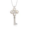 Italian Sterling Silver Key Pendant Necklace with Mother-Of-Pearl