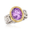 3.40 Carat Amethyst Byzantine Ring in Sterling Silver with 14kt Yellow Gold