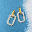 2.40 ct. t.w. White Topaz Paper Clip Link Hoop Drop Earrings in 18kt Gold Over Sterling