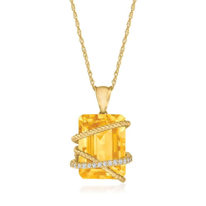 7.00 Carat Citrine and .11 ct. t.w. Diamond Pendant Necklace in 14kt Yellow Gold
