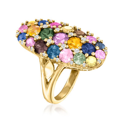 5.75 ct. t.w. Multicolored Sapphire Ring with .20 ct. t.w. Diamonds in 14kt Yellow Gold