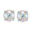 C. 1980 Vintage Moonstone and 5.15 ct. t.w. Sky Blue Topaz Flower Clip-On Earrings in 14kt Yellow Gold