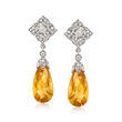 C. 2000 Vintage 11.66 ct. t.w. Citrine and .77 ct. t.w. Diamond Drop Earrings in 18kt White Gold