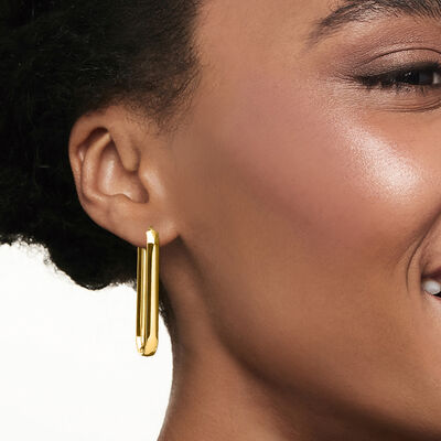 Italian 14kt Yellow Gold Paper Clip Link Hoop Earrings