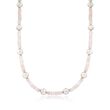 95.00 ct. t.w. Morganite Bead and 9.5-10.5mm White Cultured Pearl Station Necklace with 14kt Gold