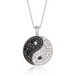 1.60 ct. t.w. White Zircon and .80 ct. t.w. Black Spinel Yin-Yang Pendant Necklace in Sterling Silver