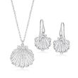 Italian Sterling Silver Seashell Jewelry Set: Necklace and Drop Earrings