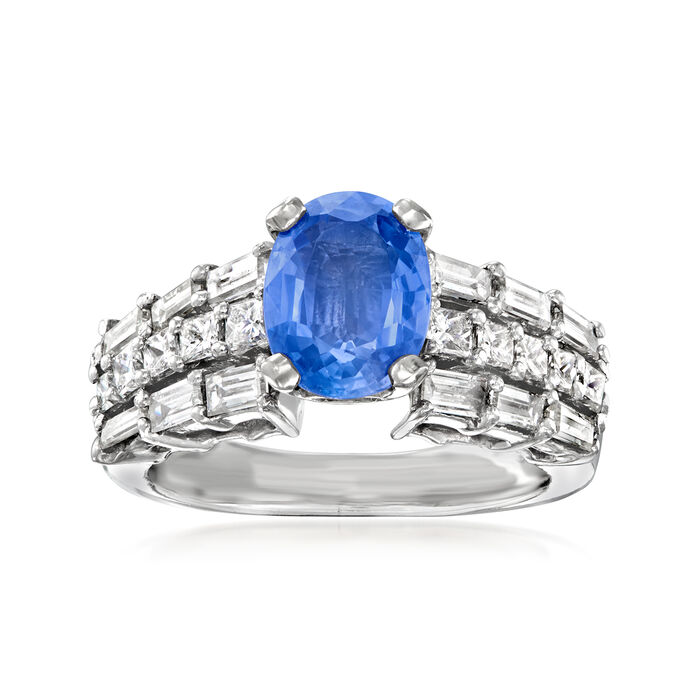 C. 1990 Vintage 1.75 Carat Sapphire Ring with 1.25 ct. t.w. Diamonds in Platinum