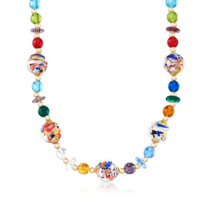 Italian Multicolored Murano Glass Bead Necklace with 18kt Gold Over Sterling Silver