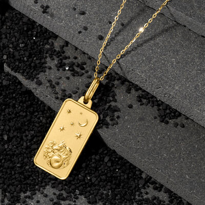 Italian 14kt Yellow Gold Zodiac Tag Pendant Necklace