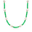 9-10mm Cultured Pearl and 6mm Jade Bead Necklace with 18kt Gold Over Sterling