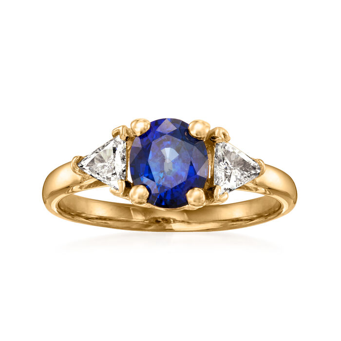 C. 1980 Vintage 1.40 Carat Sapphire Ring with .45 ct. t.w. Diamonds in 14kt Yellow Gold