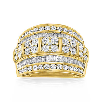 Fashion Rings. Image featuring 2.00 ct. t.w. Baguette and Round Diamond Multi-Row Ring in 18kt Gold Over Sterling 895720