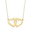 C. 1980 Vintage 14kt Yellow Gold Two-Heart Necklace with Diamond Accents