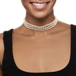 5-6mm Cultured Pearl Three-Row Choker Necklace in Sterling Silver 14-inch