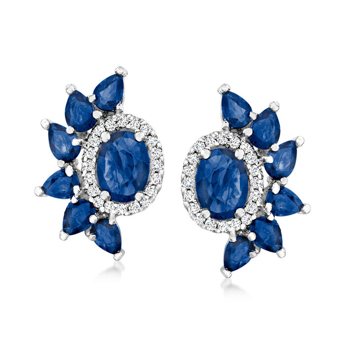 4.40 ct. t.w. Sapphire and .24 ct. t.w. Diamond Earrings in 14kt White Gold