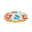 Multicolored Enamel Sea Life Ring with White  Topaz Accent in 18kt Gold Over Sterling