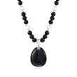 6-6.5mm Cultured Pearl and Onyx Bead Pendant Necklace in Sterling Silver
