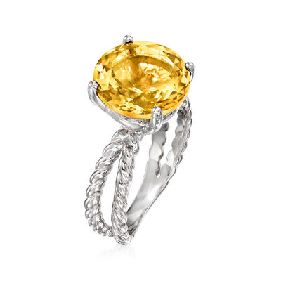 5.75 Carat Citrine Open-Space Roped Ring in Sterling Silver