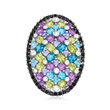 7.90 ct. t.w. Multi-Gemstone Oval Ring with 1.00 ct. t.w. Black Spinel in Sterling Silver