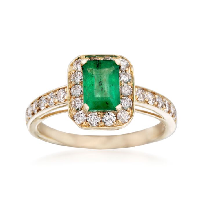 .90 Carat Emerald and .60 ct. t.w. Diamond Ring in 14kt Yellow Gold