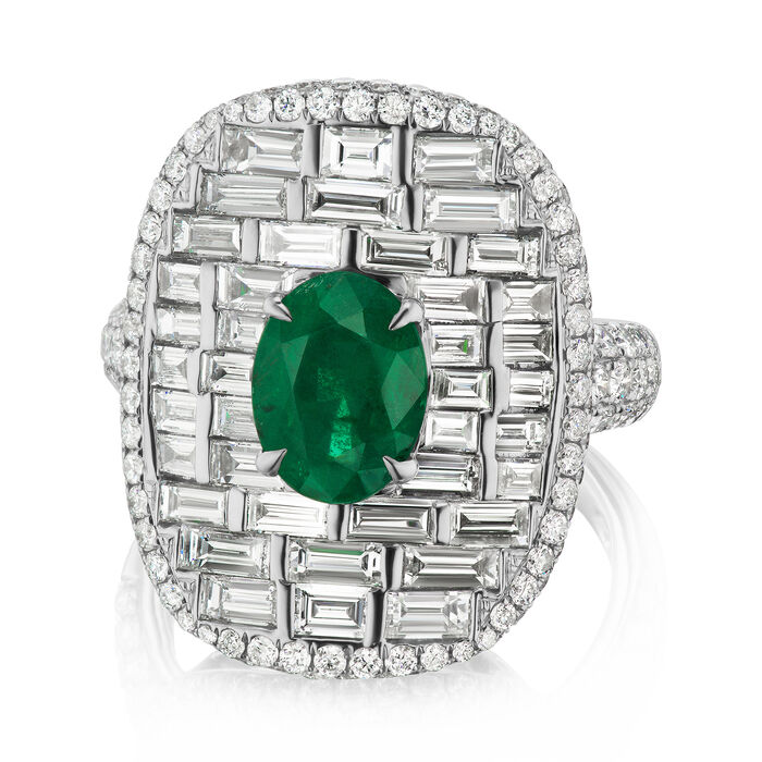 3.30 ct. t.w. Diamond and 1.80 Carat Emerald Ring in 18kt White Gold