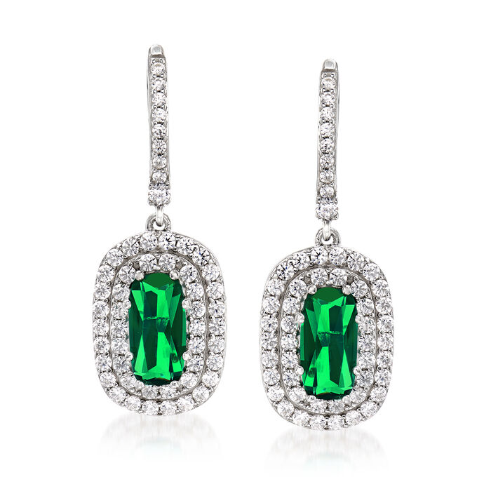 Simulated Emerald and 1.50 ct. t.w. CZ Drop Earrings in Sterling Silver