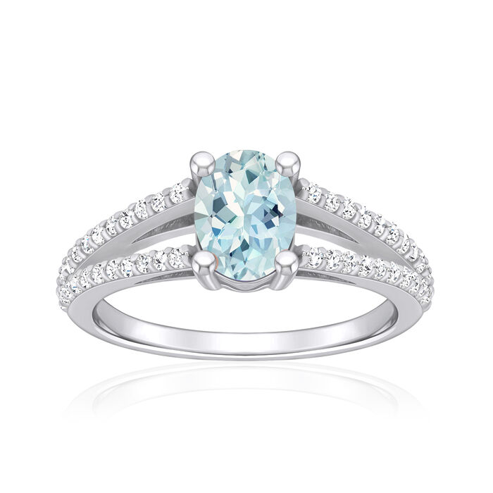 1.10 Carat Aquamarine Ring with .28 ct. t.w. Diamonds in 14kt White Gold