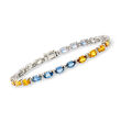 C. 1990 Vintage 8.75 ct. t.w. Multicolored Sapphire and .24 ct. t.w. Diamond Bracelet in 14kt White Gold