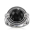 Andrea Candela &quot;Trebol&quot; Onyx Ring with Diamond Accents in Sterling Silver