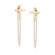 14kt Yellow Gold Cross and Chain Front-Back Drop Earrings