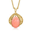 C. 1970 Vintage Pink Coral Pendant Necklace in 14kt Yellow Gold