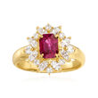 C. 2000 Vintage 1.21 Carat Ruby and .77 ct. t.w. Diamond Ring in 18kt Yellow Gold