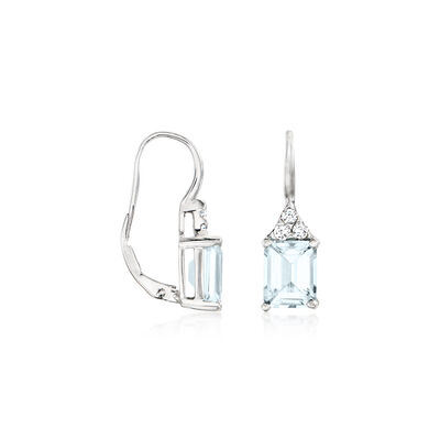 5.00 ct. t.w. Aquamarine and .24 ct. t.w. Diamond Drop Earrings in 14kt White Gold