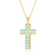 Turquoise Enamel Cross Pendant Necklace in 14kt Yellow Gold
