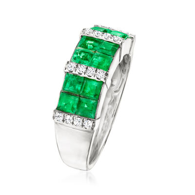 1.70 ct. t.w. Emerald and .14 ct. t.w. Diamond Ring in 14kt White Gold